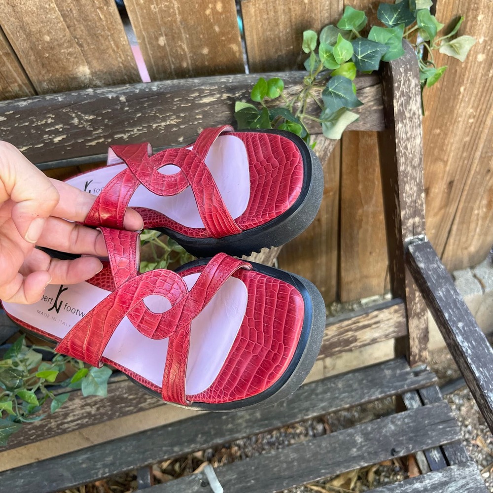 Gilbert Rohde Red Croc-Embossed Leather Slide Sandals - Picture 15 of 16